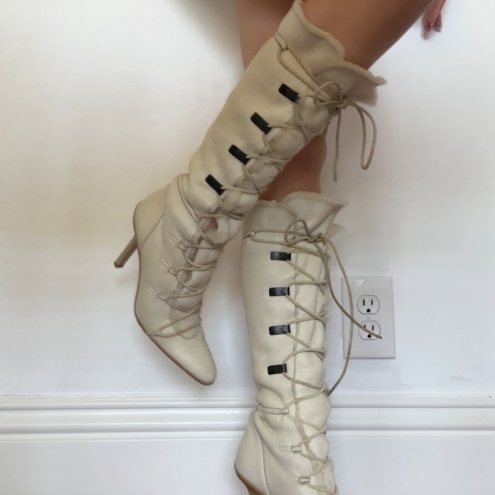 Gucci Laceup fur trimmed boots